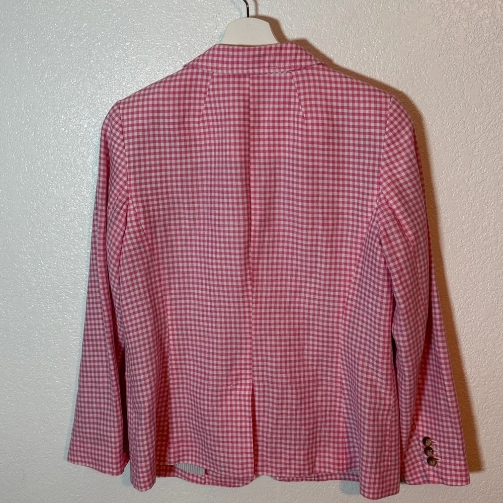 Talbots Pink Gingham Linen Single Button Blazer Size 8 Preppy Classic